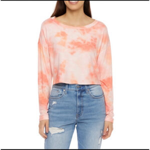Arizona Jean Co Women’s Tie-Dye Long-Sleeve Crop Top Size M Coral Peach NWT